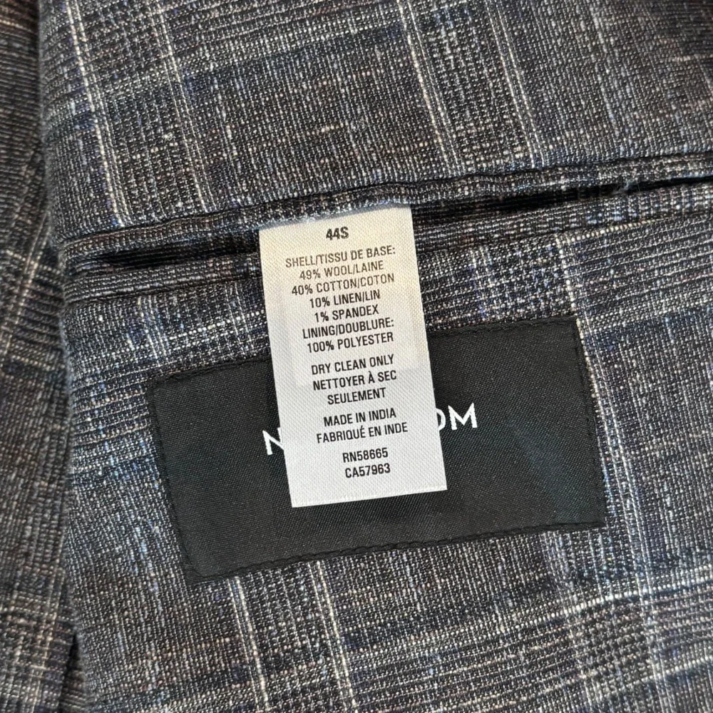 Nordstrom Blazer Mens 44S Blue Plaid Wool Linen Cotton Trim Fit Sport Coat